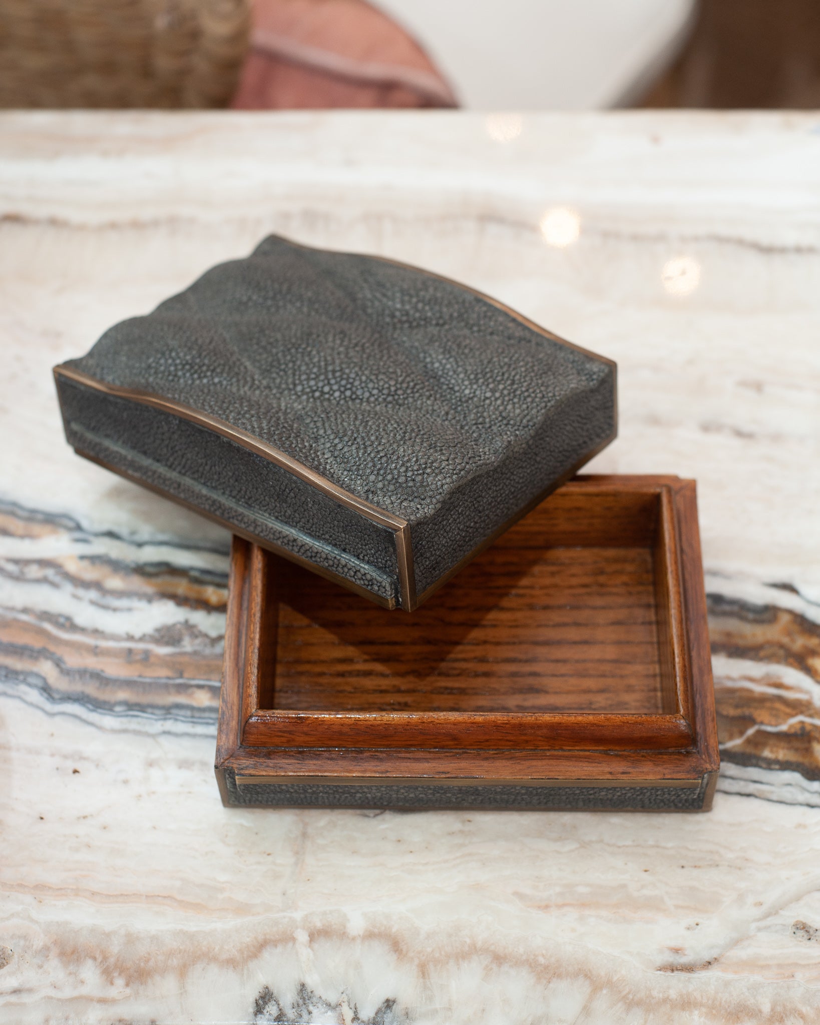 CONTEMPORARY KIFU PARIS CHARCOAL SHAGREEN QUILTED BOX