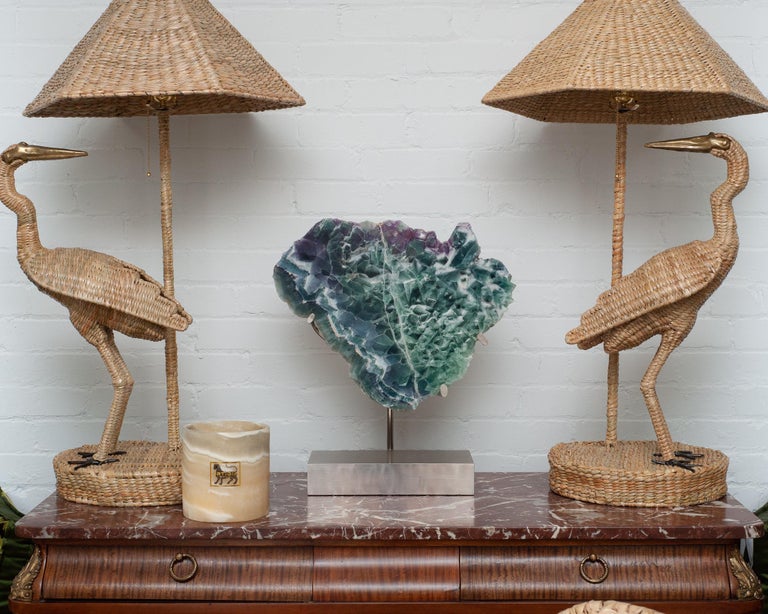 STUDIO MAISON NURITA MASSIVE FLUORITE SLICE ON CUSTOM BRUSHED NICKEL BASE