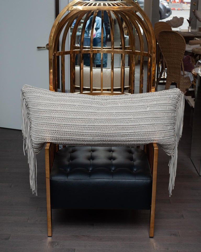 LARGE SCALE GREY WOVEN SUEDE PILLOW WITH FRINGE