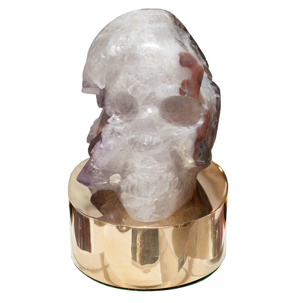 STUDIO MAISON NURITA QUARTZ AND AMETHYST SKULL CARVING ON BRASS BASE