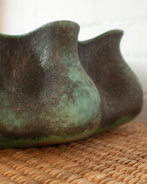CONTEMPORARY LARGE GREEN AND METALLIC GLAZED BOWL
