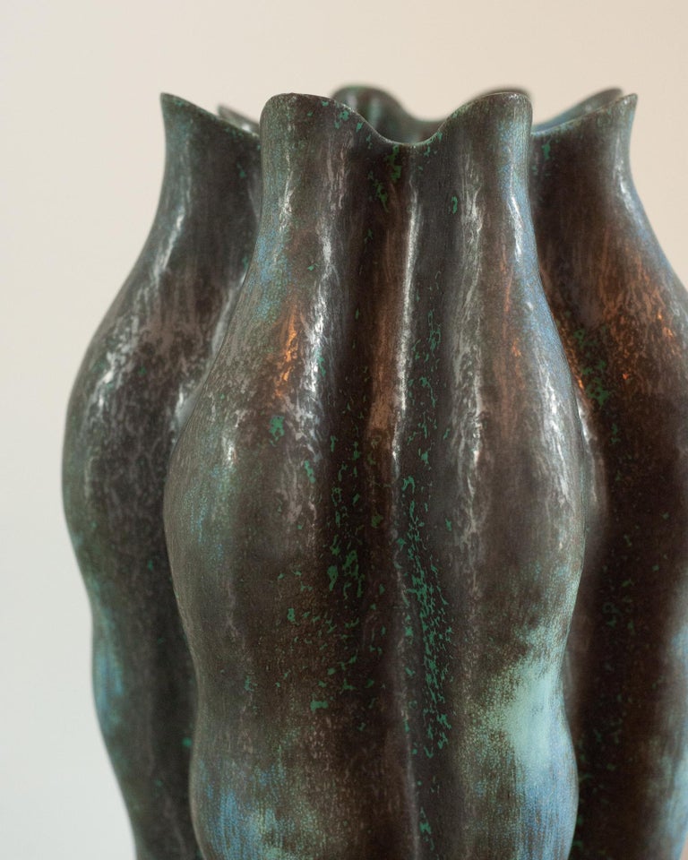 CONTEMPORARY LARGE GREEN GREEN AND METALLIC GLAZED VASE