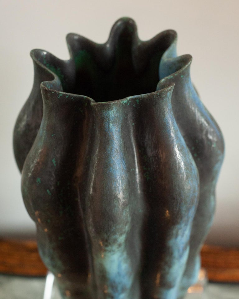 CONTEMPORARY LARGE GREEN GREEN AND METALLIC GLAZED VASE