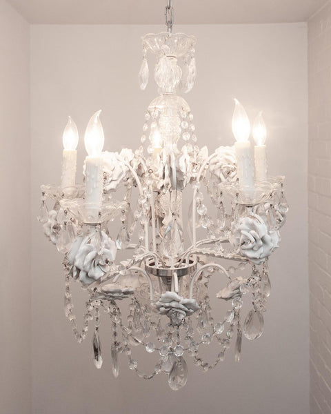 ANTIQUE PORCELAIN & CRYSTAL CHANDELIER