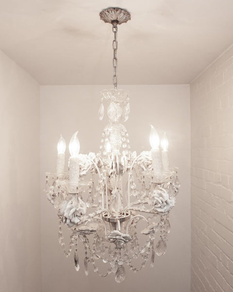 ANTIQUE PORCELAIN & CRYSTAL CHANDELIER