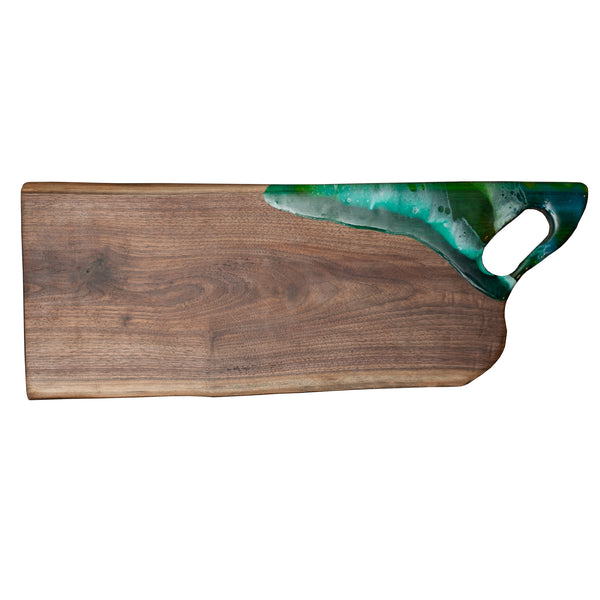 CONTEMPORARY LARGE WALNUT SERVING BOARD WITH ACRYLIC HANDLE