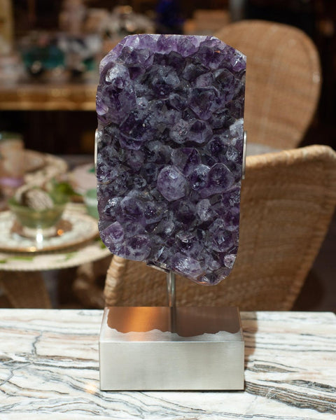 STUDIO MAISON NURITA LARGE AMETHYST SPECIMEN ON CUSTOM BRUSHED NICKEL BASE