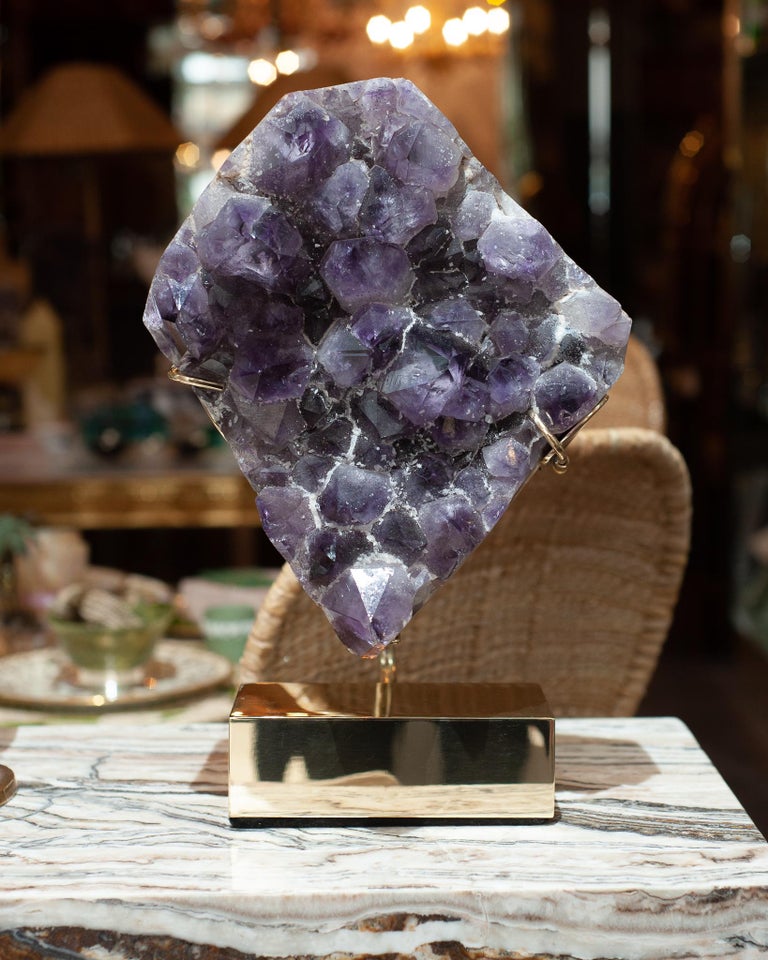 STUDIO MAISON NURITA LARGE AMETHYST SPECIMEN ON CUSTOM POLISHED BRASS BASE