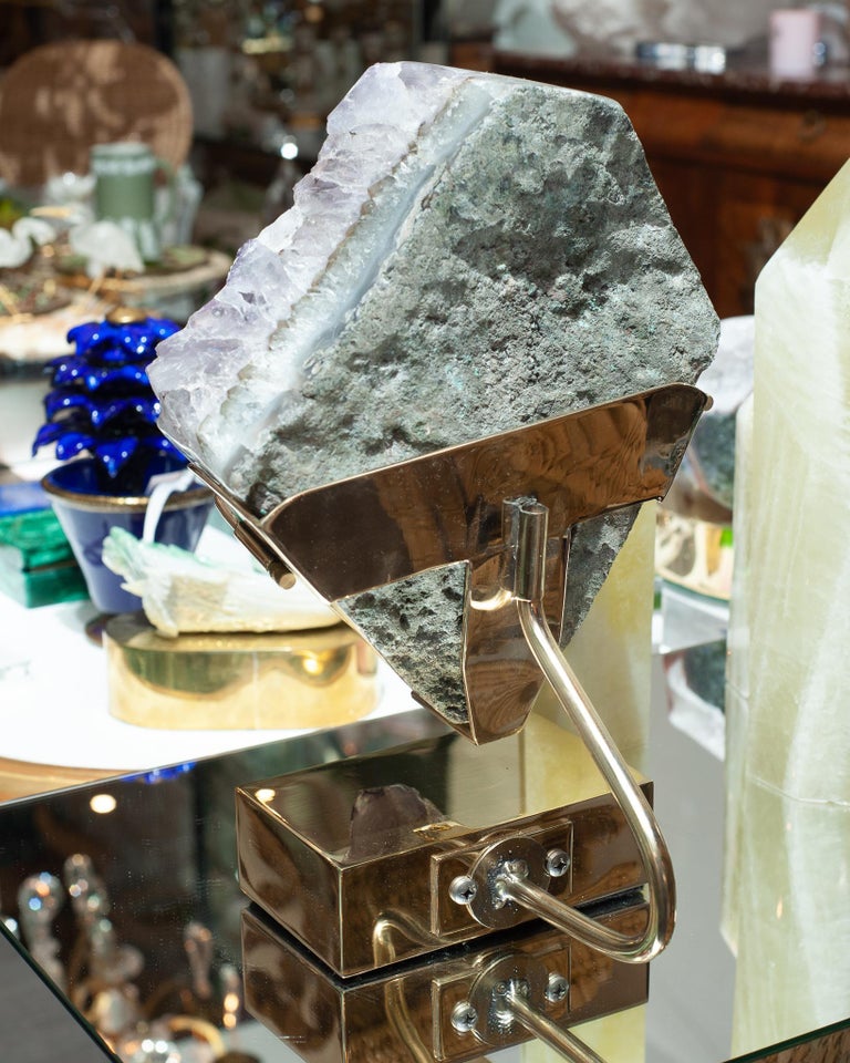 STUDIO MAISON NURITA LARGE AMETHYST SPECIMEN ON CUSTOM POLISHED BRASS BASE