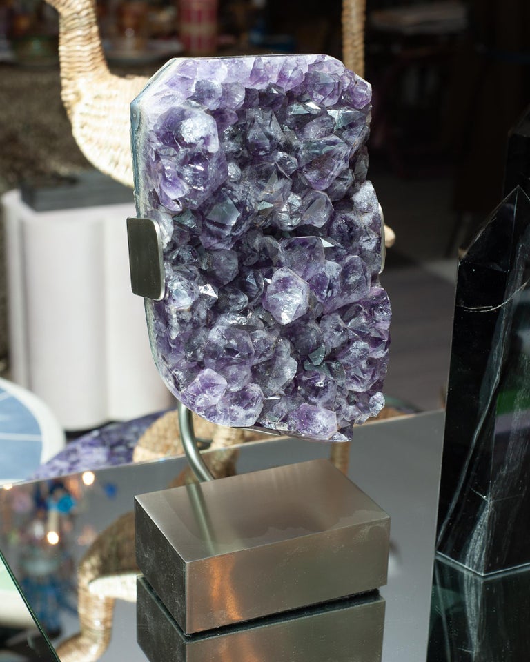 STUDIO MAISON NURITA LARGE AMETHYST SPECIMEN ON CUSTOM BRUSHED NICKEL BASE