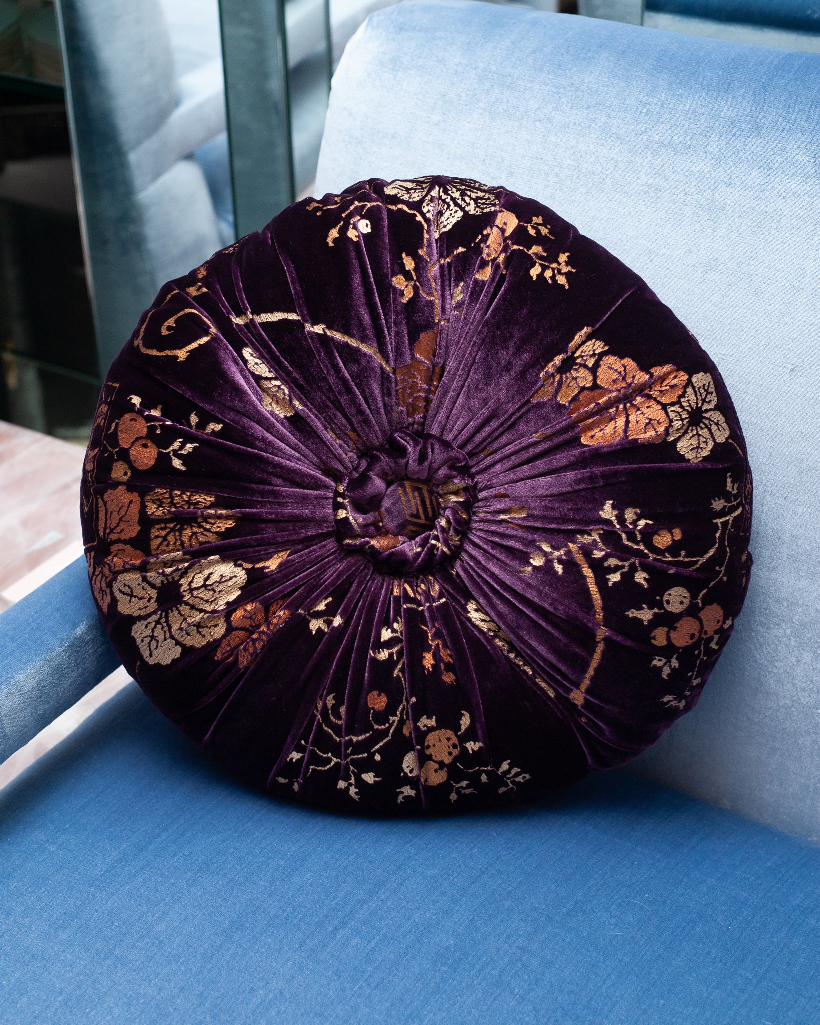 ROUND PURPLE & GOLD VENETIA STUDIUM VELVET PILLOW