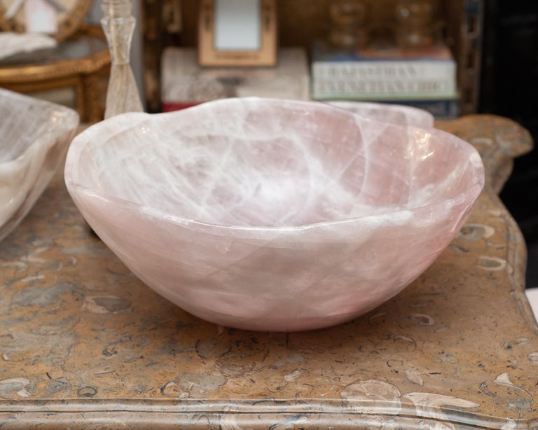 CONTEMPORARY GRAND SCALE CARVED ROSE QUARTZ BOWL