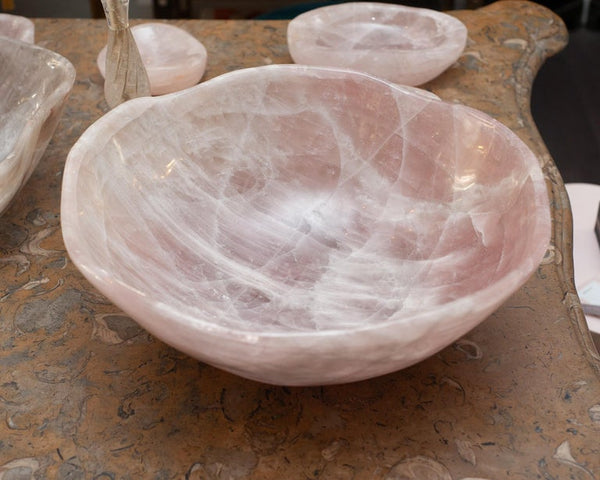 CONTEMPORARY GRAND SCALE CARVED ROSE QUARTZ BOWL