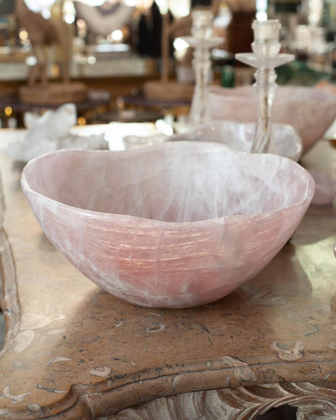 CONTEMPORARY GRAND SCALE CARVED ROSE QUARTZ BOWL