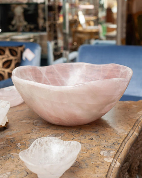 CONTEMPORARY GRAND SCALE CARVED ROSE QUARTZ BOWL