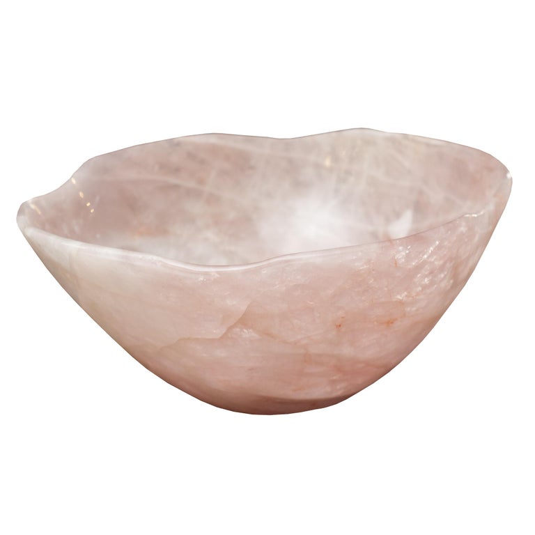 CONTEMPORARY LARGE SCALE CARVED ROSE QUARTZ BOWL