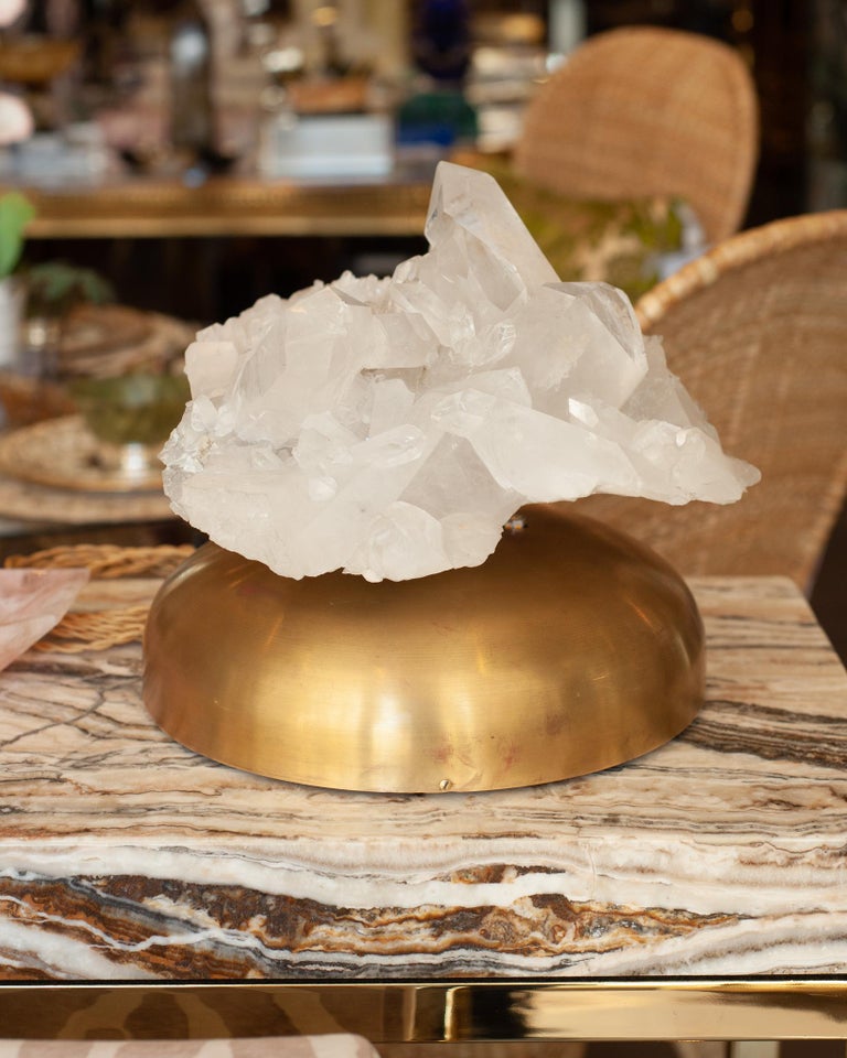 MIDCENTURY ROCK CRYSTAL LAMP WITH BRASS BASE
