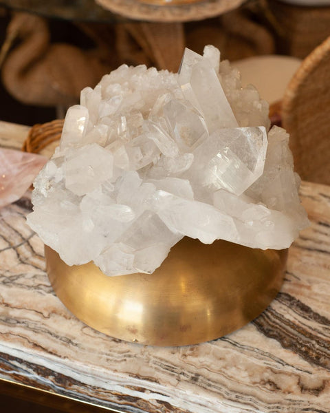 MIDCENTURY ROCK CRYSTAL LAMP WITH BRASS BASE