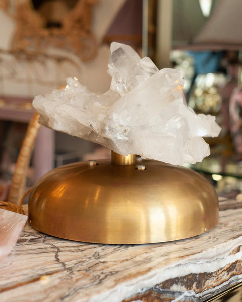 MIDCENTURY ROCK CRYSTAL LAMP WITH BRASS BASE
