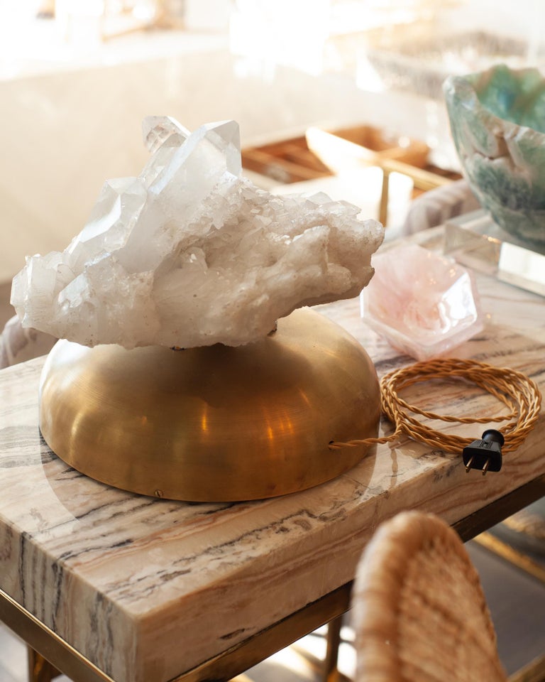 MIDCENTURY ROCK CRYSTAL LAMP WITH BRASS BASE