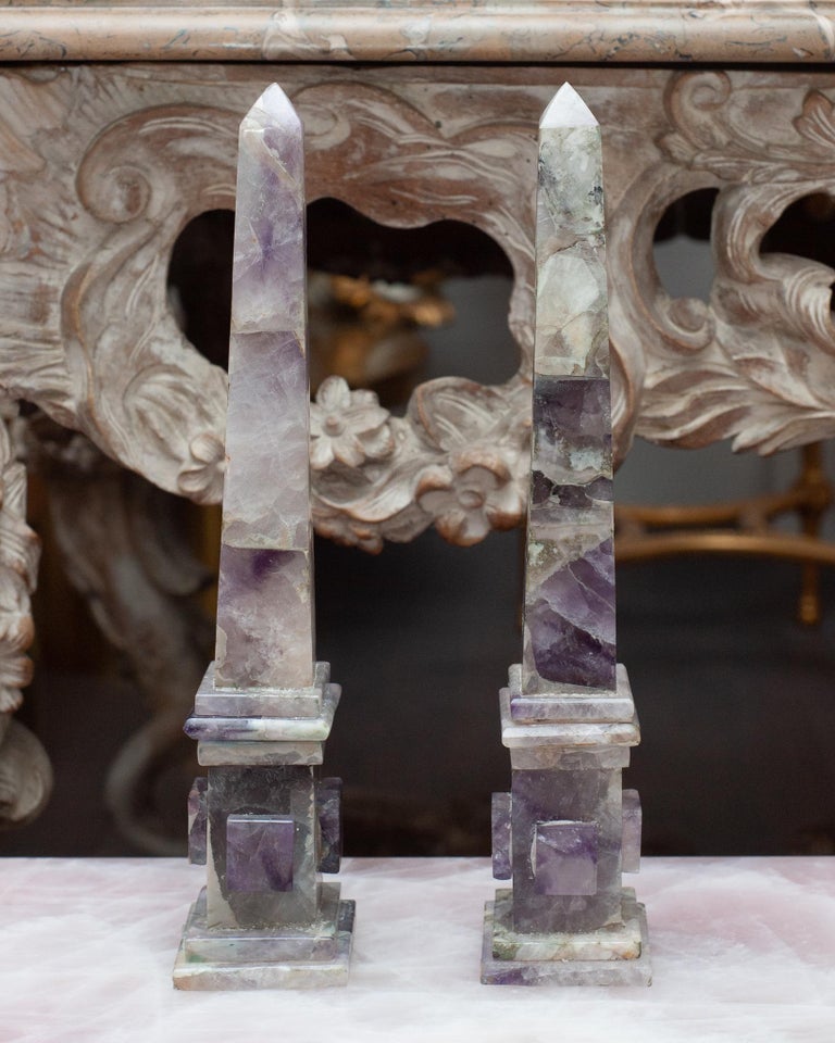 CONTEMPORARY PAIR OF PURPLE AMETHYST OBELISKS