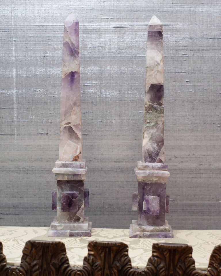 CONTEMPORARY PAIR OF PURPLE AMETHYST OBELISKS