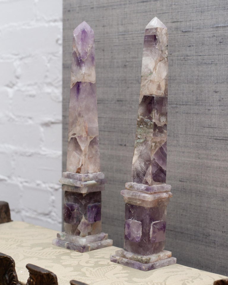 CONTEMPORARY PAIR OF PURPLE AMETHYST OBELISKS