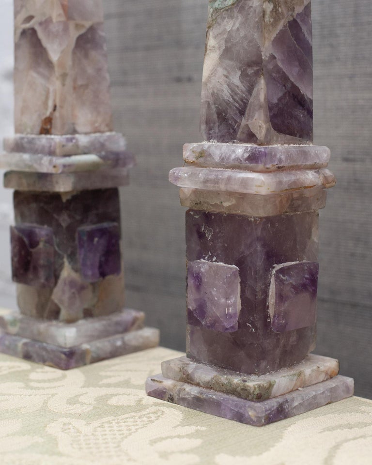 CONTEMPORARY PAIR OF PURPLE AMETHYST OBELISKS