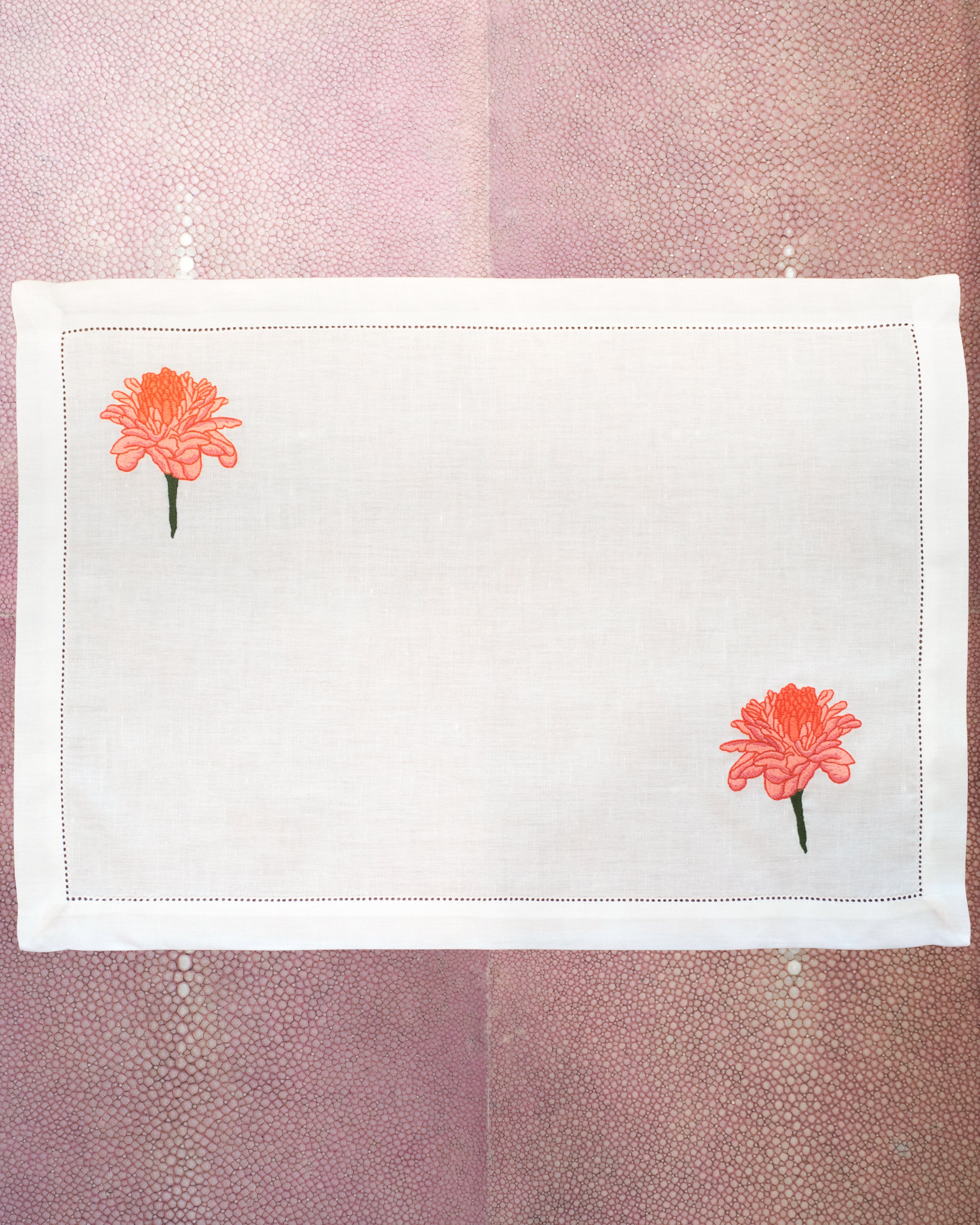 SET OF 12 LINEN PLACEMATS WITH EMBROIDERED ROSE OF ANGOLA
