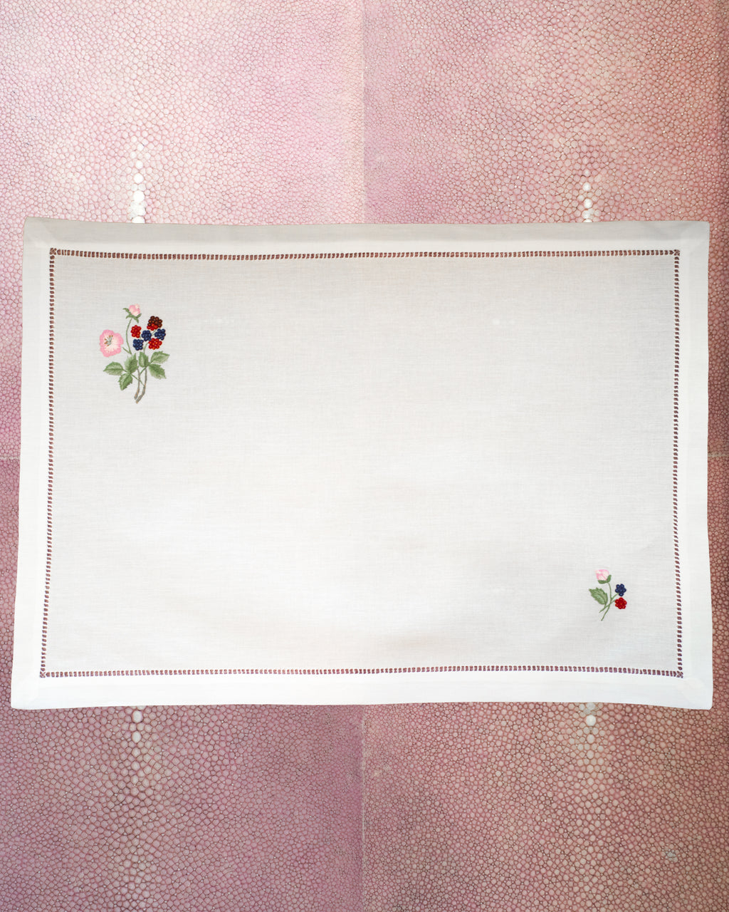 SET OF 12 LINEN PLACEMATS WITH EMBROIDERED RED & BLUE FLOWERS