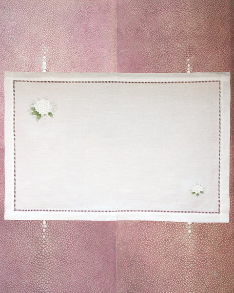 SET OF 12 LINEN PLACEMATS WITH EMBROIDERED WHITE MIMOSAS