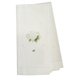 PAIR OF LINEN GUEST TOWELS EMBROIDERED WITH MIMOSA FLOWERS