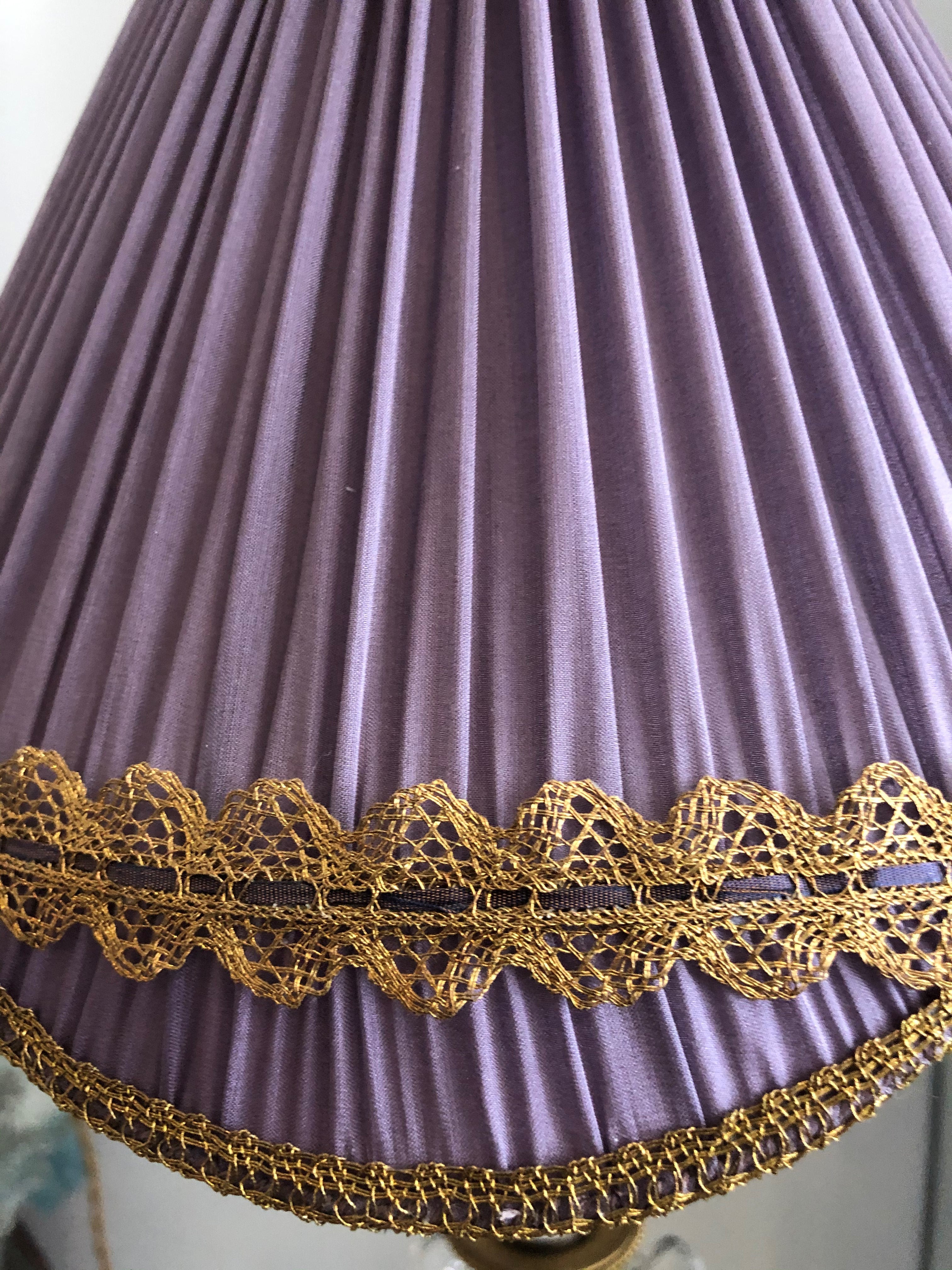 ANTIQUE FRENCH BRONZE AND MARBLE LAMP WITH AMETHYST DROPS AND A CUSTOM SILK SHADE