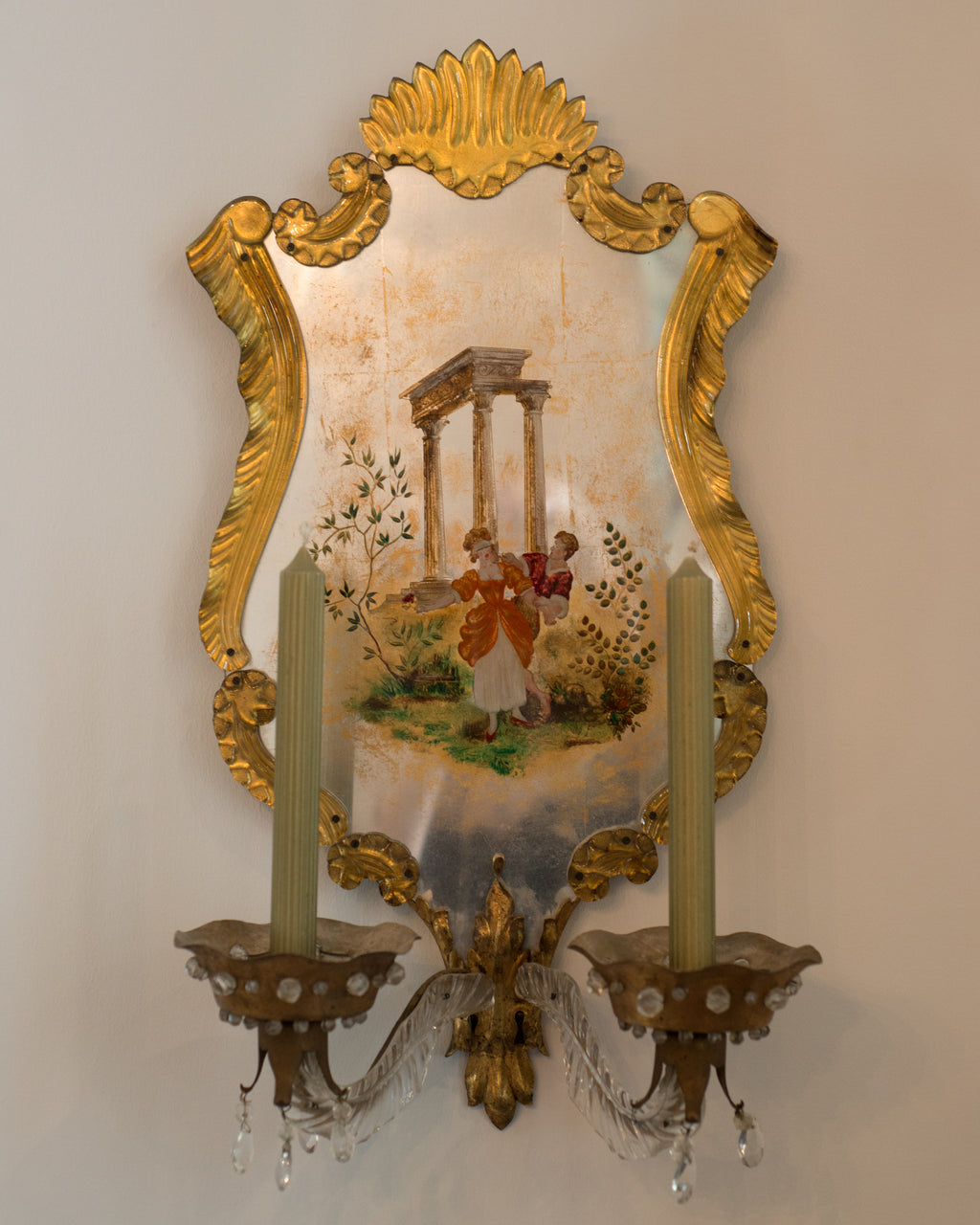 MID-CENTURY PAIR OF EGLOMISE  BAGUES SCONCES