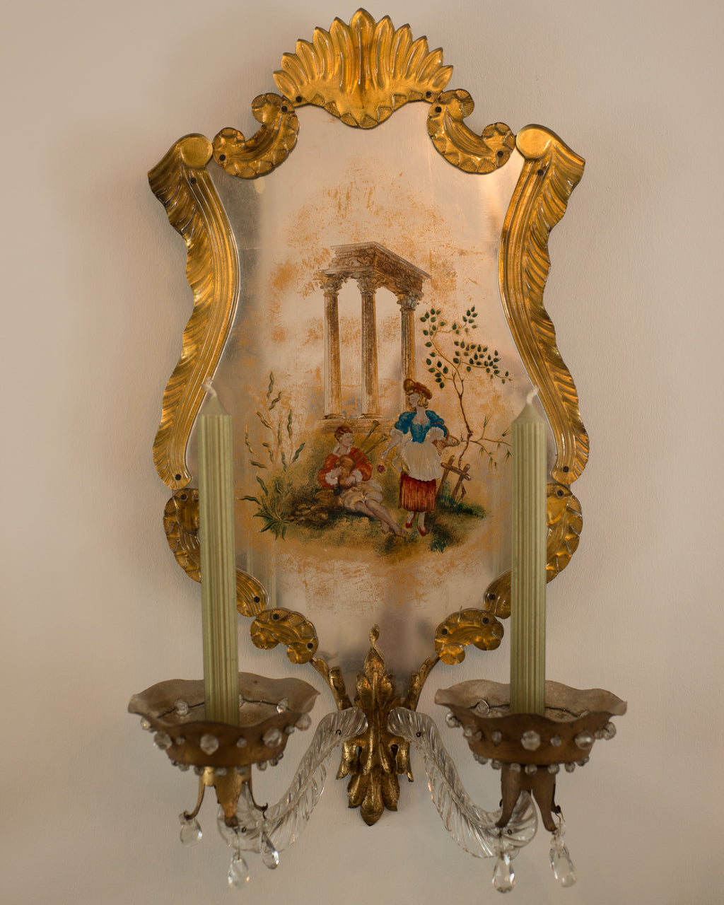 MID-CENTURY PAIR OF EGLOMISE  BAGUES SCONCES