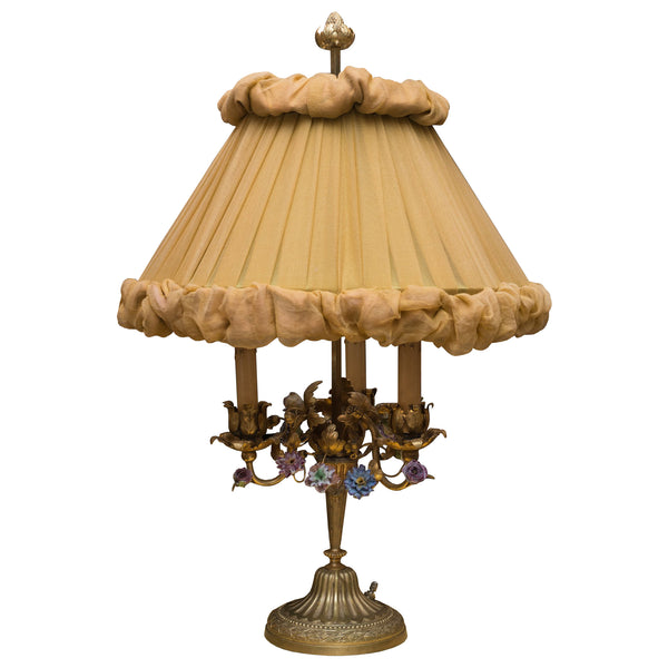 ANTIQUE FRENCH BRONZE LAMP WITH A CUSTOM SHADE
