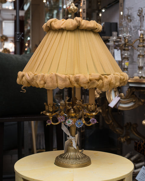 ANTIQUE FRENCH BRONZE LAMP WITH A CUSTOM SHADE