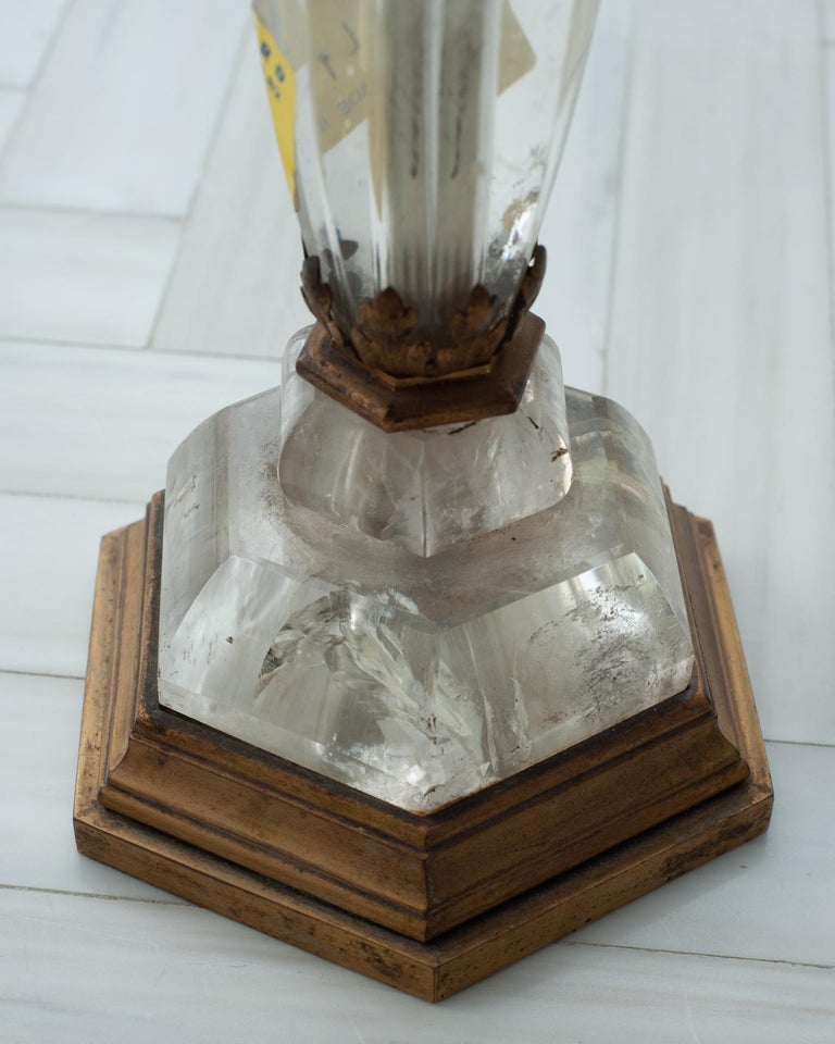 ANTIQUE PAIR OF BAGUES ROCK CRYSTAL CANDELABRAS