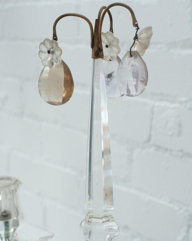 ANTIQUE PAIR OF BAGUES ROCK CRYSTAL CANDELABRAS