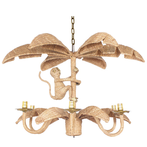 CONTEMPORARY MARIO LOPEZ TORRES WOVEN RATTAN MONKEY CHANDELIER WITH BRASS FACE