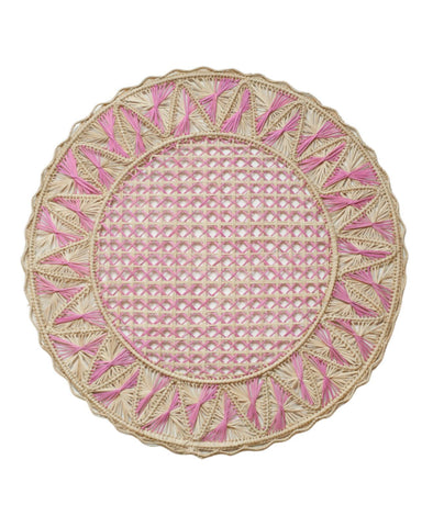 CONTEMPORARY SET OF 8 NATURAL AND PINK RATTAN HANDWOVEN PLACEMATS