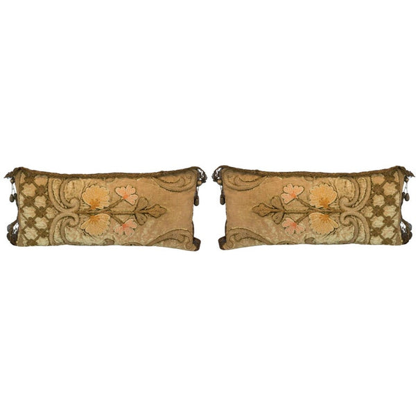 PAIR OF ANTIQUE OTTOMAN PILLOW WITH METALLIC TRIM AND EMBROIDERY