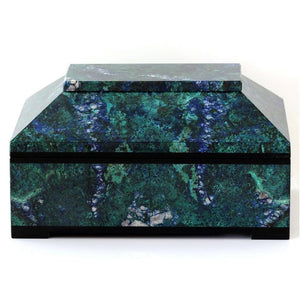 CONTEMPORARY BLUE GREEN AZURITE MALACHITE BOX WITH HINGED LID