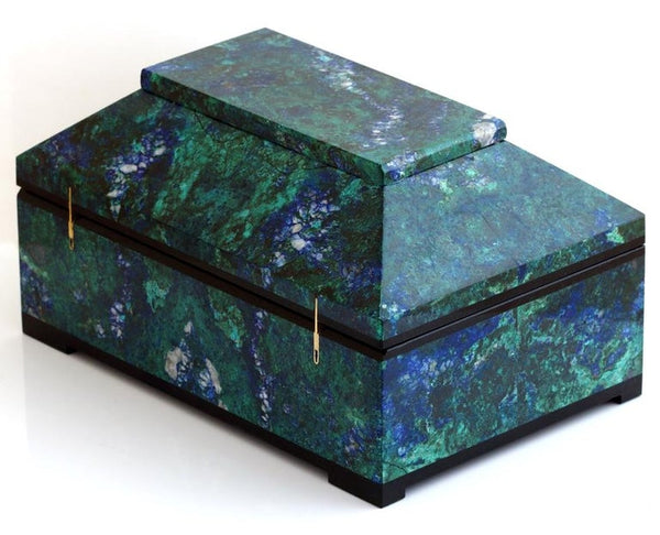 CONTEMPORARY BLUE GREEN AZURITE MALACHITE BOX WITH HINGED LID