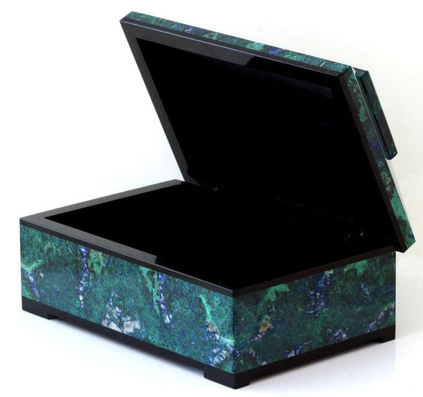 CONTEMPORARY BLUE GREEN AZURITE MALACHITE BOX WITH HINGED LID
