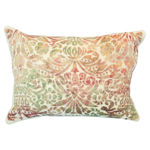GAUFRAGE PILLOW IN IVORY WITH GREEN & RED VELVET
