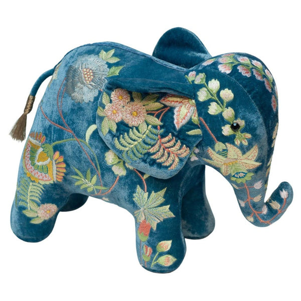 EMBROIDERED ELEPHANT IN MADAME BOVARY RIVIERA BLUE VELVET