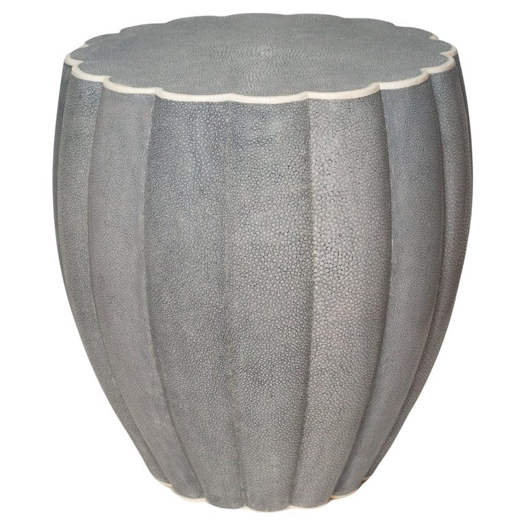 CONTEMPORARY BLUE SHAGREEN PETAL DRUM SIDE TABLE