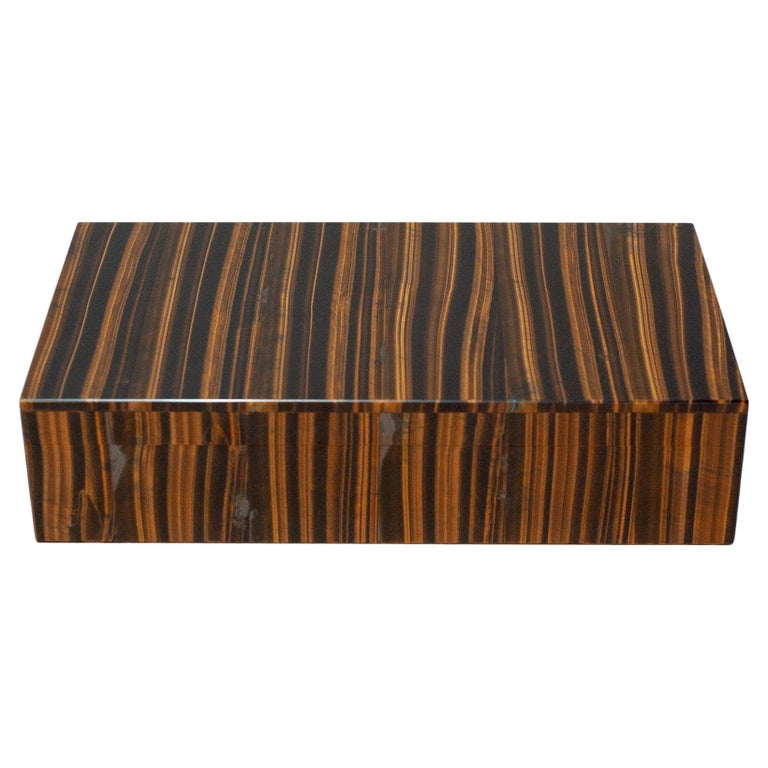 CONTEMPORARY LARGE TIGERS EYE BOX WITH HINGED LID
