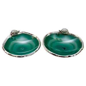 PAIR OF CONTEMPORARY AGATE AND STERLING SILVER BOWLS WITH TURTLES